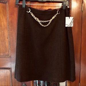 NWT Milly Gus Mayer Wool Chocolate Skirt Silk Slip